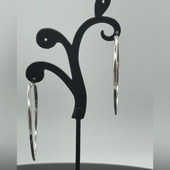 Ear Sense  Silver Tone 1 1/2 inch Hoop Earrings - Picture 3 of 4